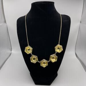 Gold and Yellow Gem Stone Statement Necklace Chainlink Clasp Closure Fashion